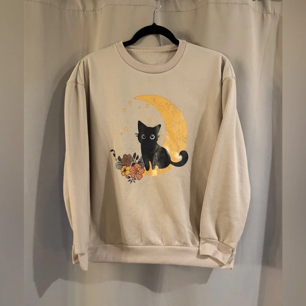 Cozy SHEIN Beige Cat Sweatshirt